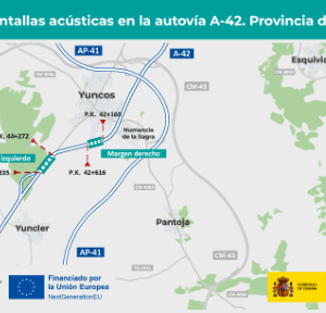 Un kilómetro de pantallas acústicas para reducir el ruido en la A-42 a su paso por Yuncos, Numancia de la Sagra y Yuncler