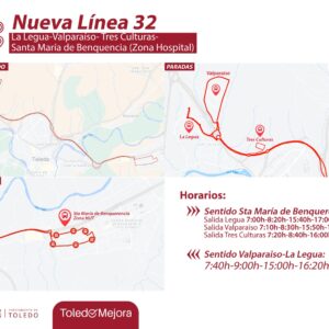 El autobús urbano incorpora la línea 32 para conectar La Legua, Valparaíso y Tres Culturas con el Hospital de Toledo